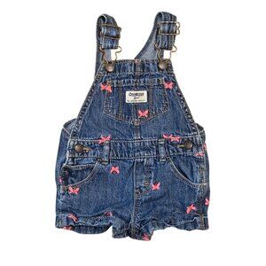 Oshkosh Bgosh 12M Denim Shortalls Overalls Vestbak Pink Butterfly Embroidery